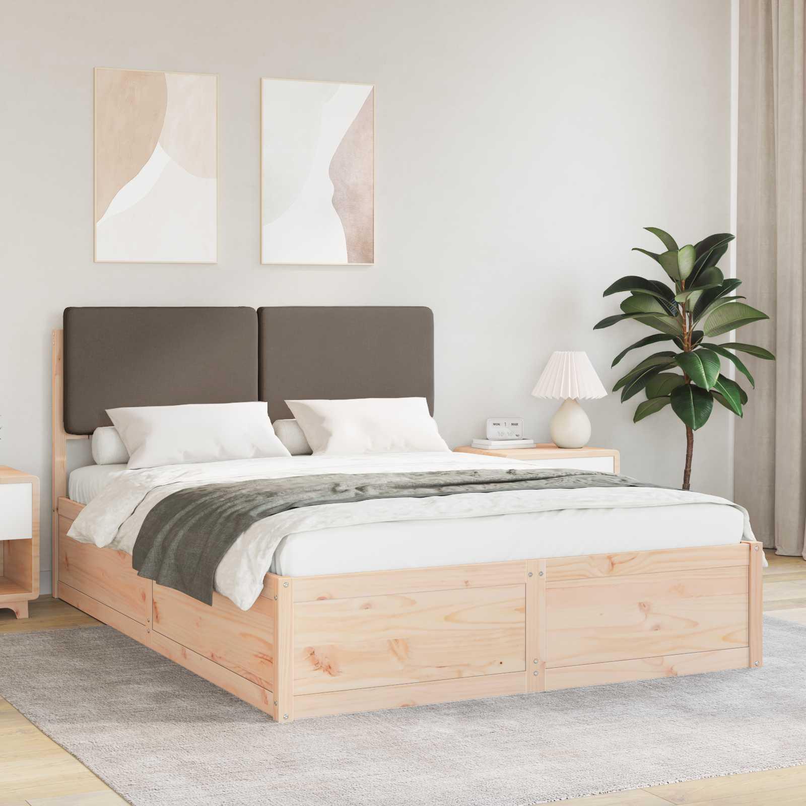Sengestel med Polstret Hovedgavl Gråbrun 150 x 200 cm billede