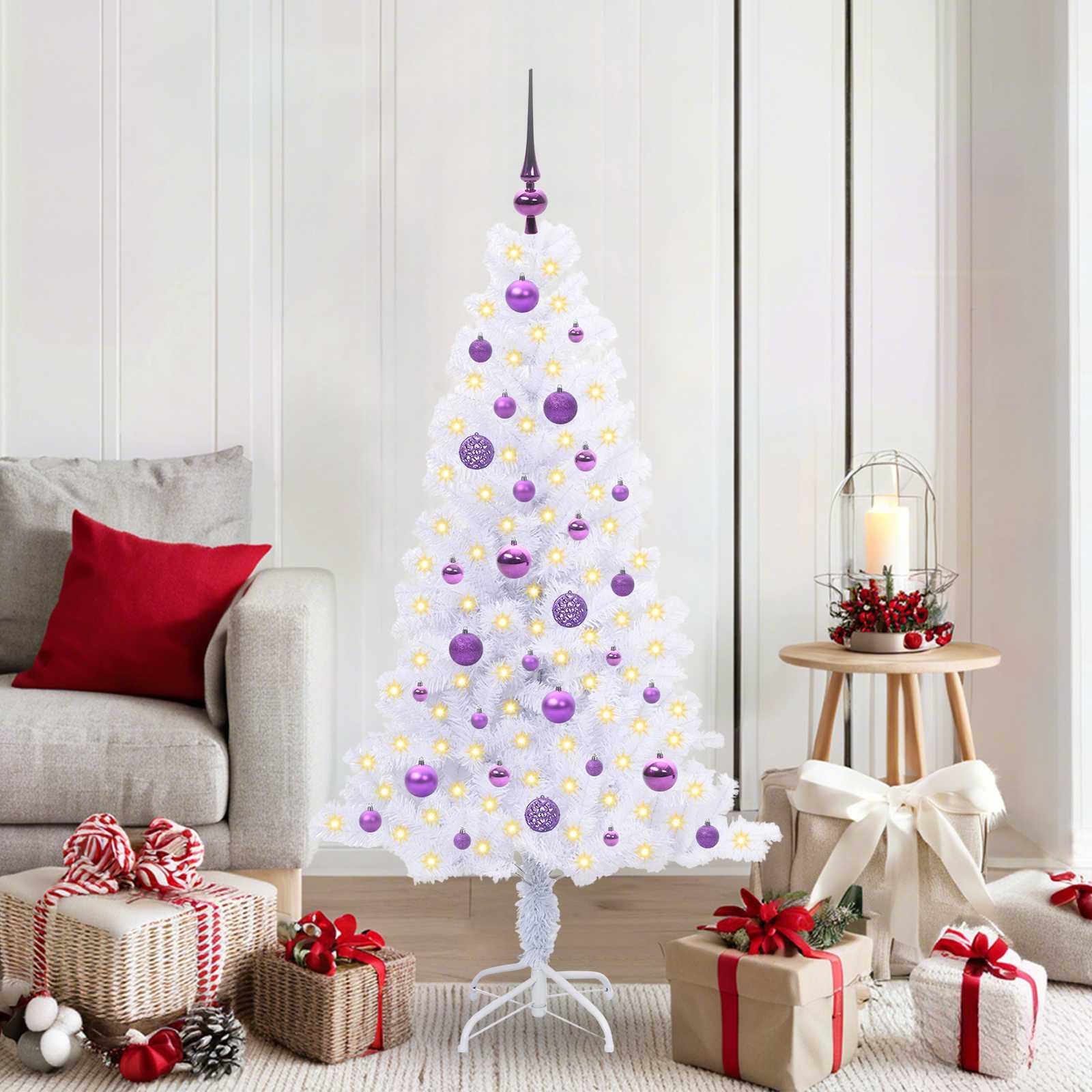 Kunstigt juletræ med 150 LED'er Hvid 150 cm PVC og Stål billede