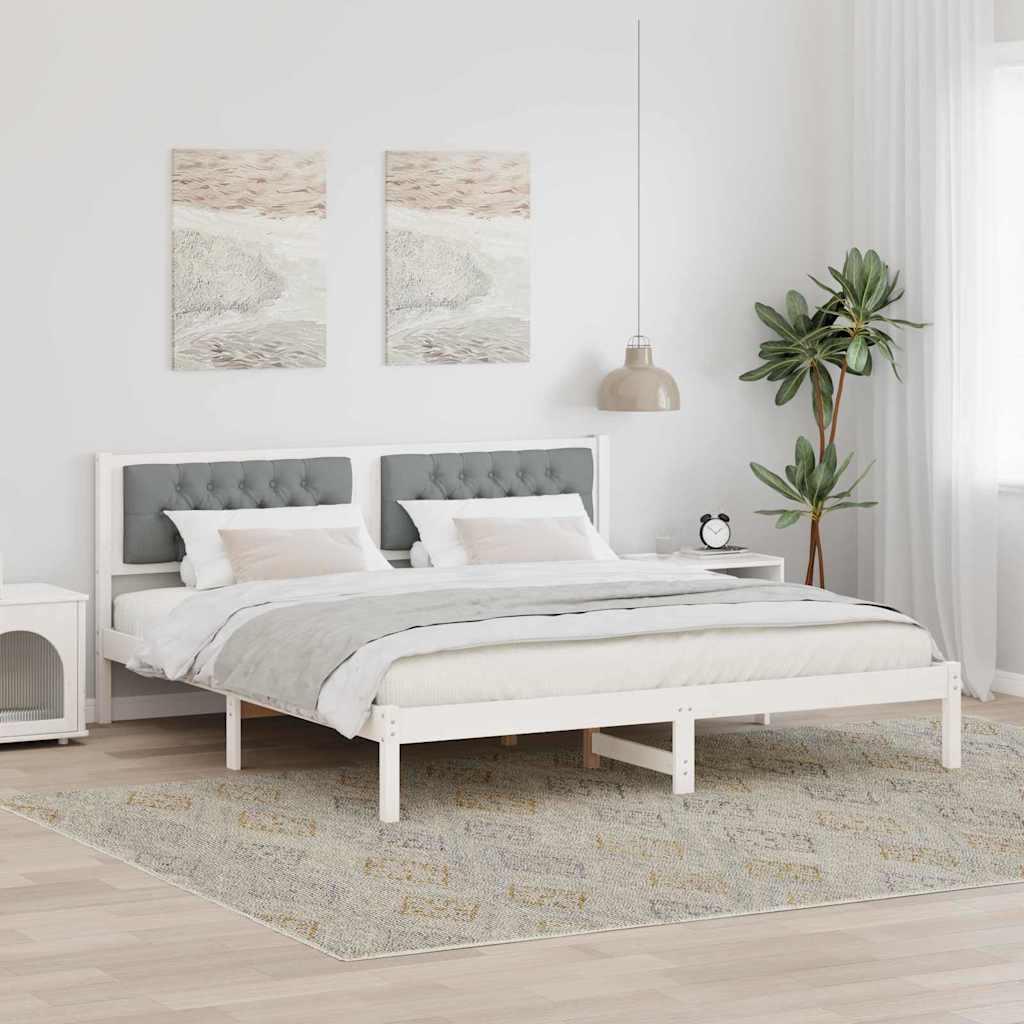 Sengestel med hovedgærde Lysegrå 160 x 200 cm Massiv fyrretræ billede