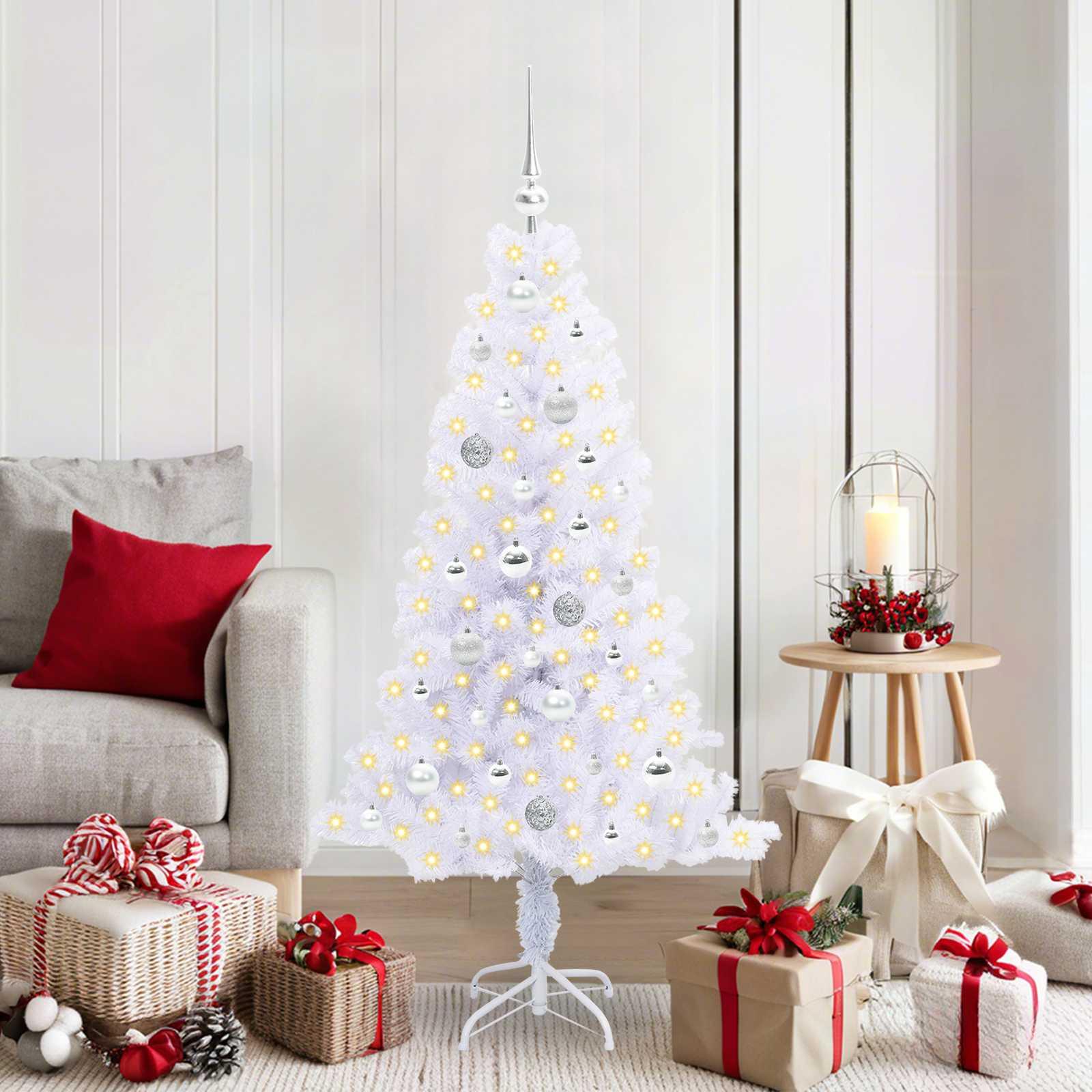 Kunstigt juletræ med 150 LED'er Hvid 150 cm PVC og Stål billede