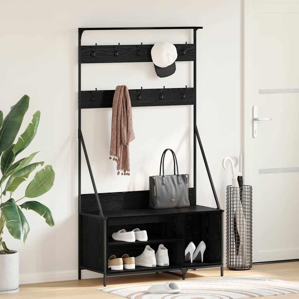 Tøjstativ med hylde Sort eg 100 x 41 x 184 cm Konstrueret træ billede