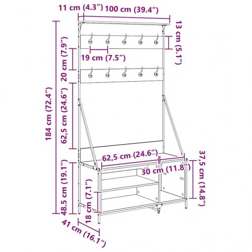 Tøjstativ med skoopbevaring - sort eg, 100 x 41 x 184 cm