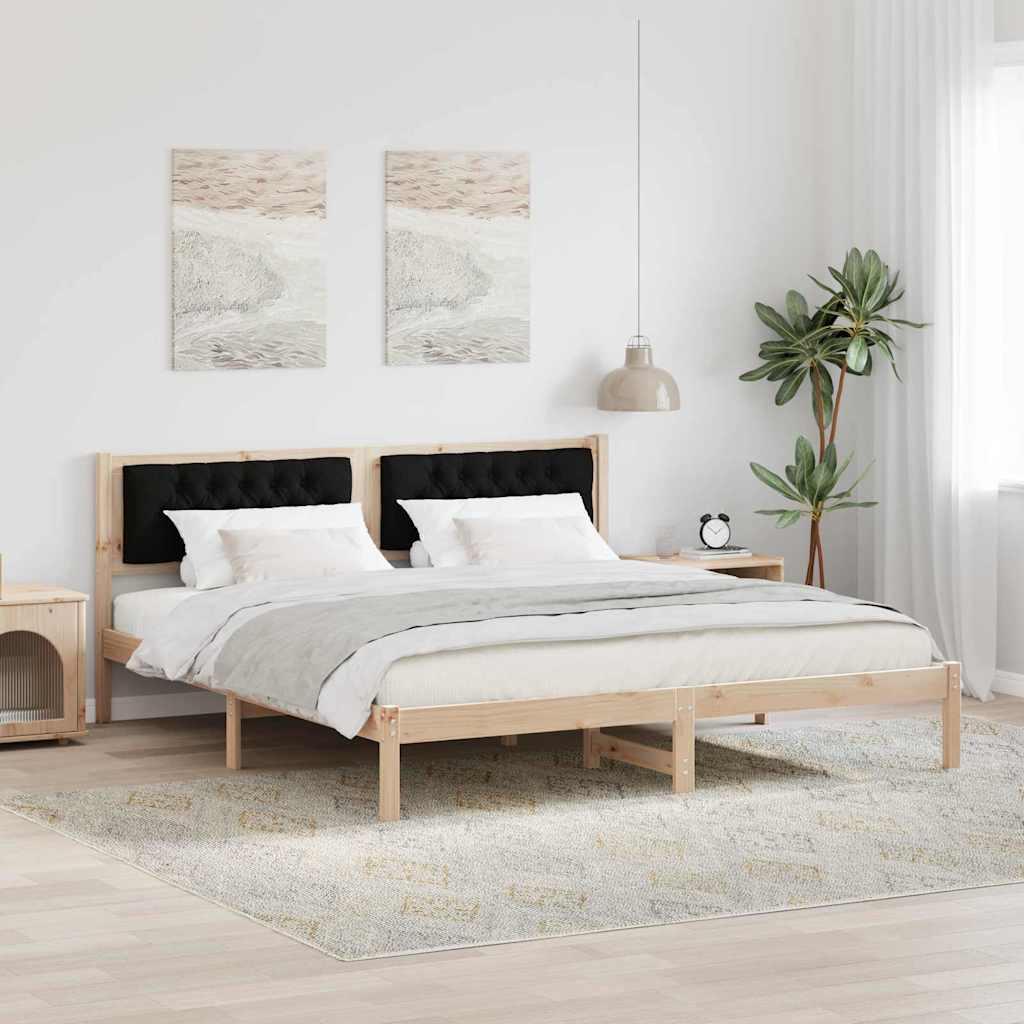 Sengestel med hovedgærde Sort 160 x 200 cm Massiv fyrretræ billede