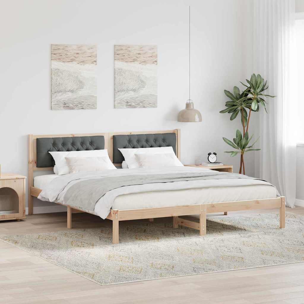 Sengestel med hovedgærde Mørkegrå 160 x 200 cm Massiv fyrretræ billede