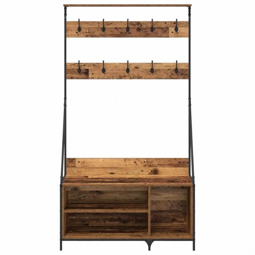 Tøjstativ med skoopbevaring - gammelt træ, 100 x 41 x 184 cm