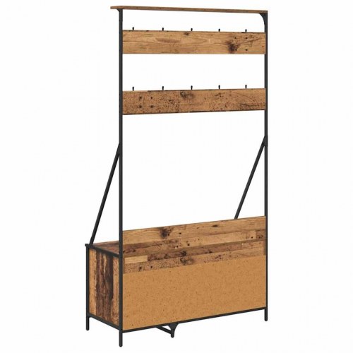 Tøjstativ med skoopbevaring - gammelt træ, 100 x 41 x 184 cm