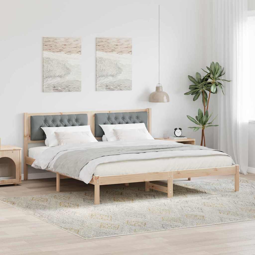 Sengestel med hovedgærde Lysegrå 160 x 200 cm Massiv fyrretræ billede