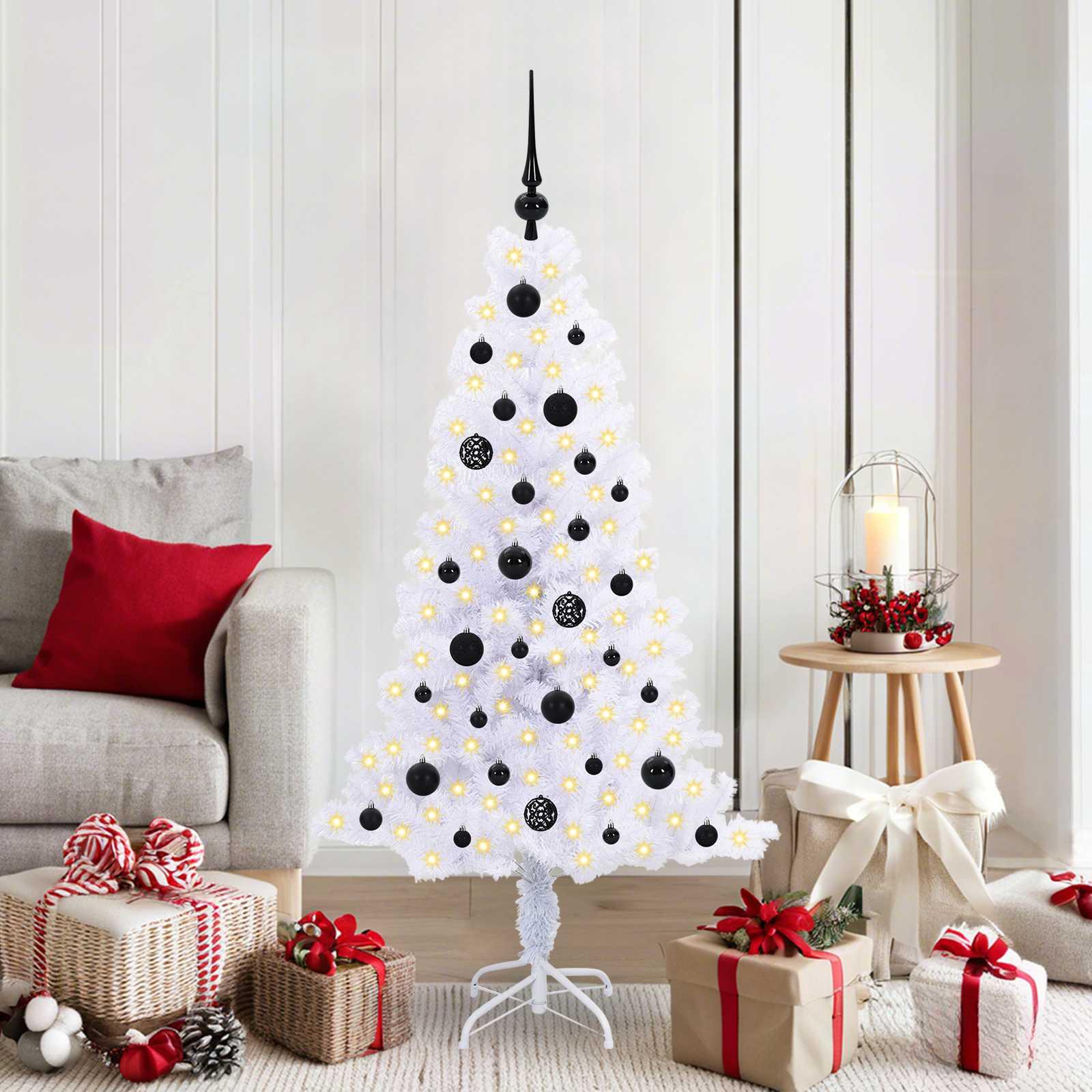 Kunstigt juletræ med 150 LED'er Hvid 150 cm PVC og Stål billede