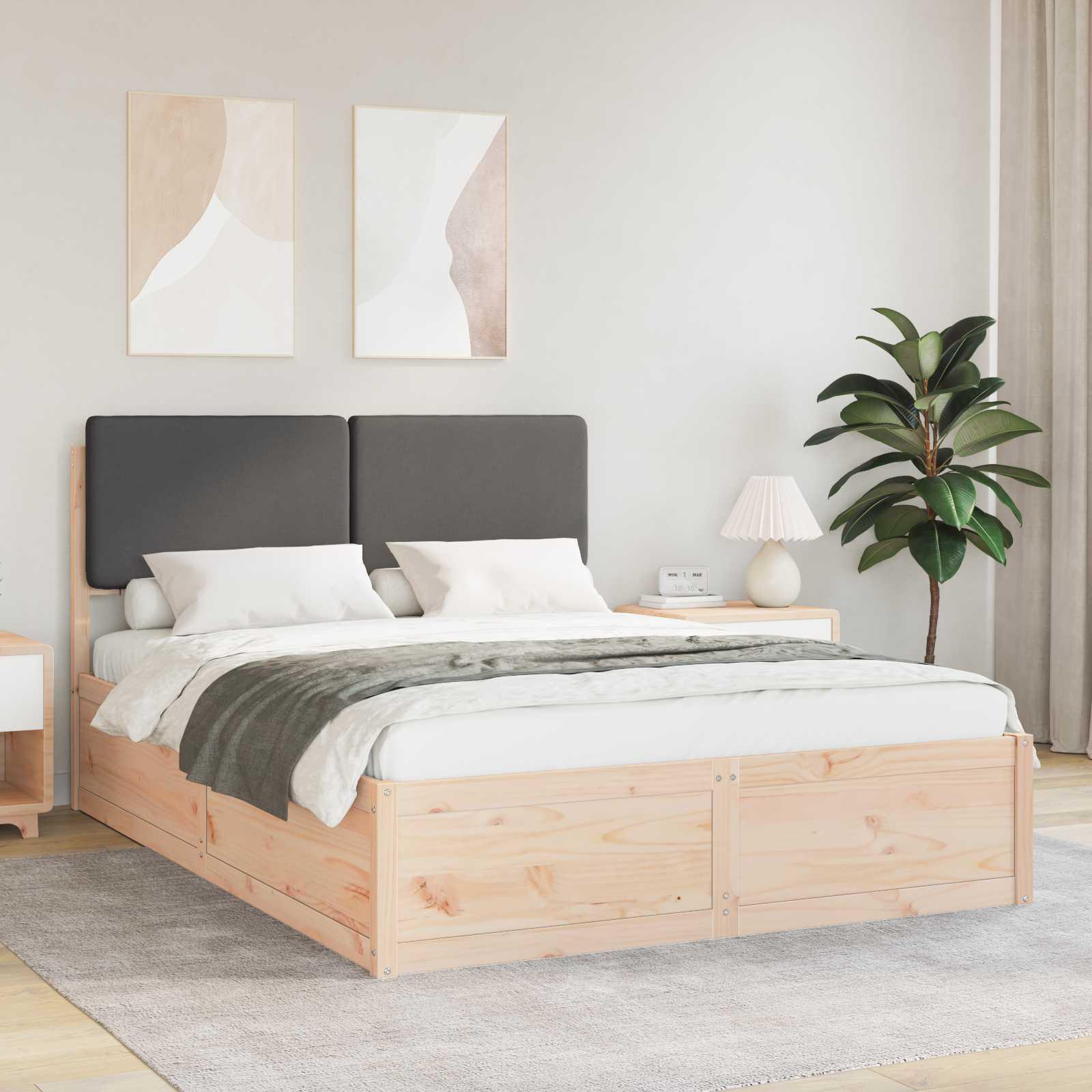 Sengestel med Polstret Hovedgavl Mørkegrå 160 x 200 cm billede