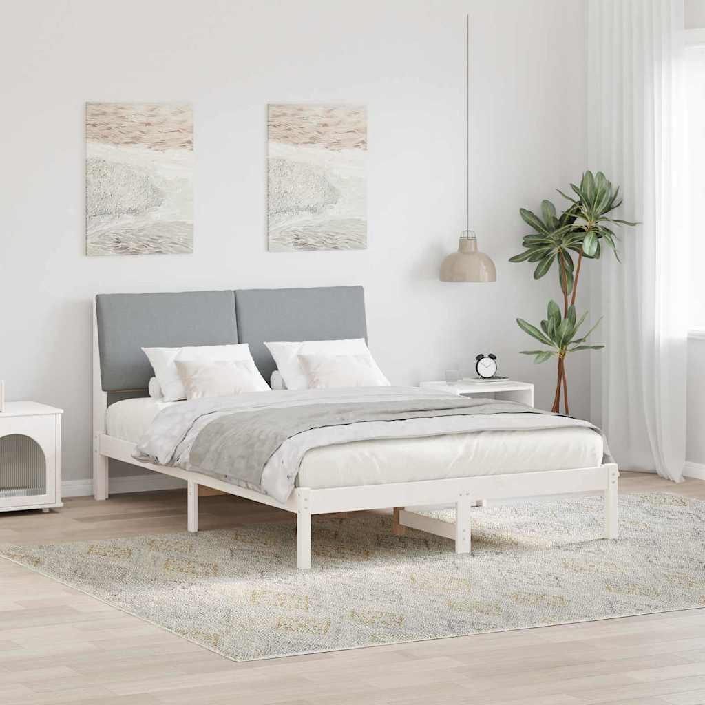 Sengestel Hvid og lys grå 160 x 200 cm Massivt fyrretræ billede