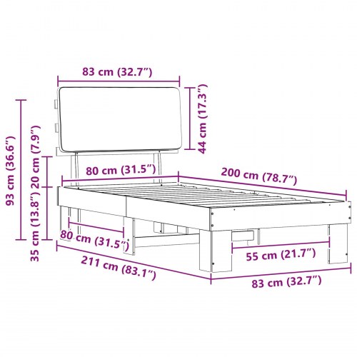 Sengestel med polstret hovedgavl - sort 80 x 200 cm