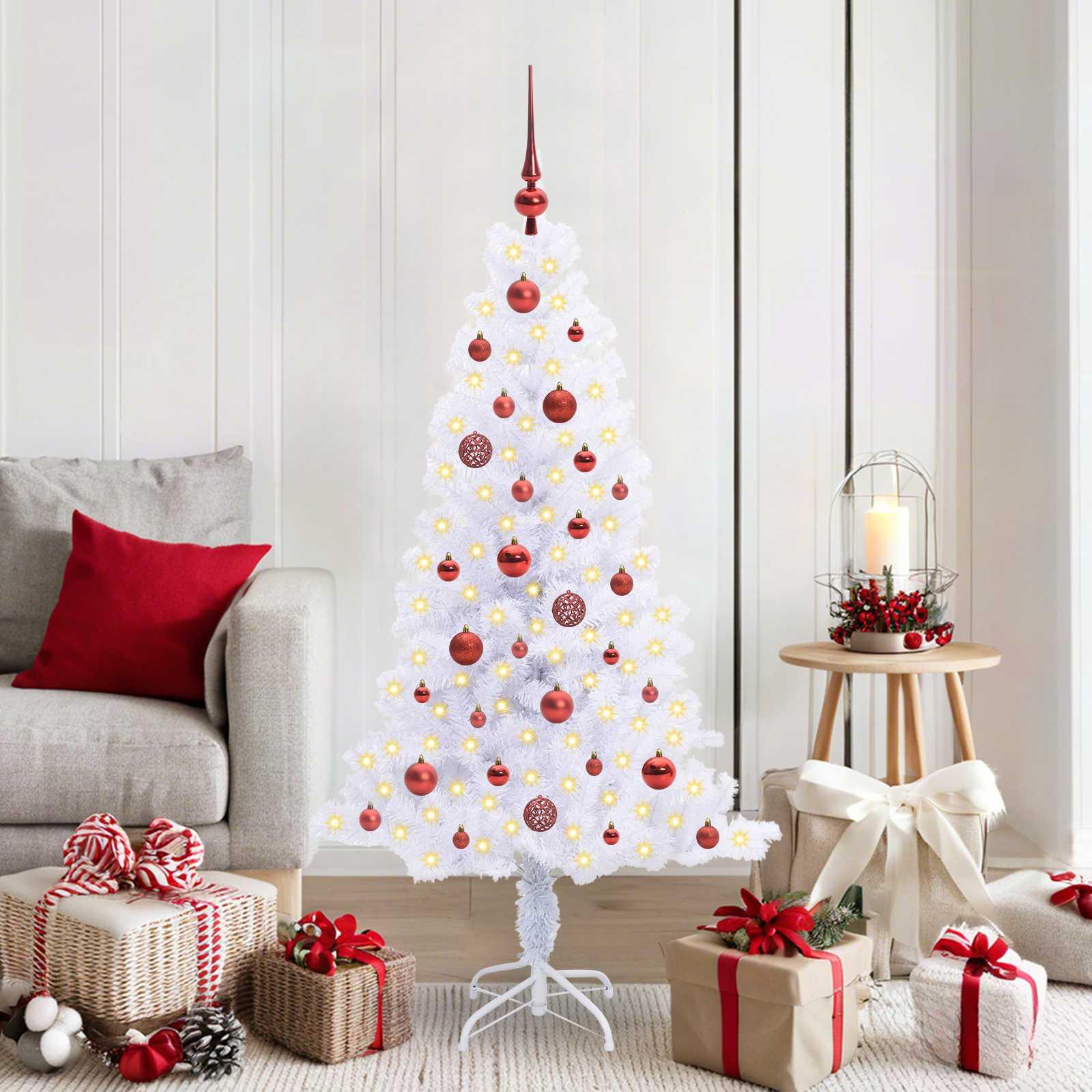 Kunstigt juletræ med 150 LED'er Hvid 150 cm PVC og Stål billede
