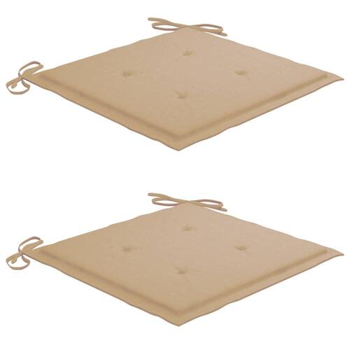 Havestole 2 stk. med beige hynder massivt teaktræ