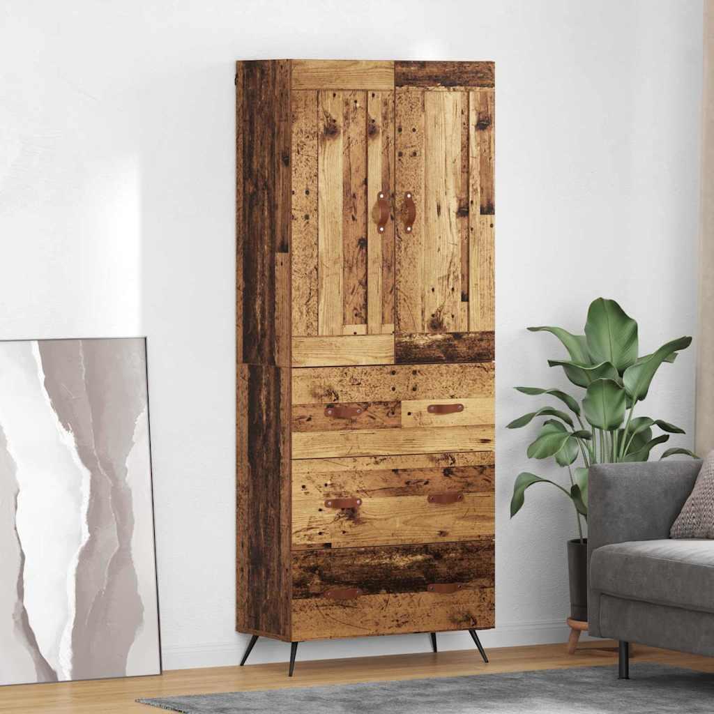 Highboard i gammelt trælook - 69,5 × 34 × 180 cm, konstrueret træ