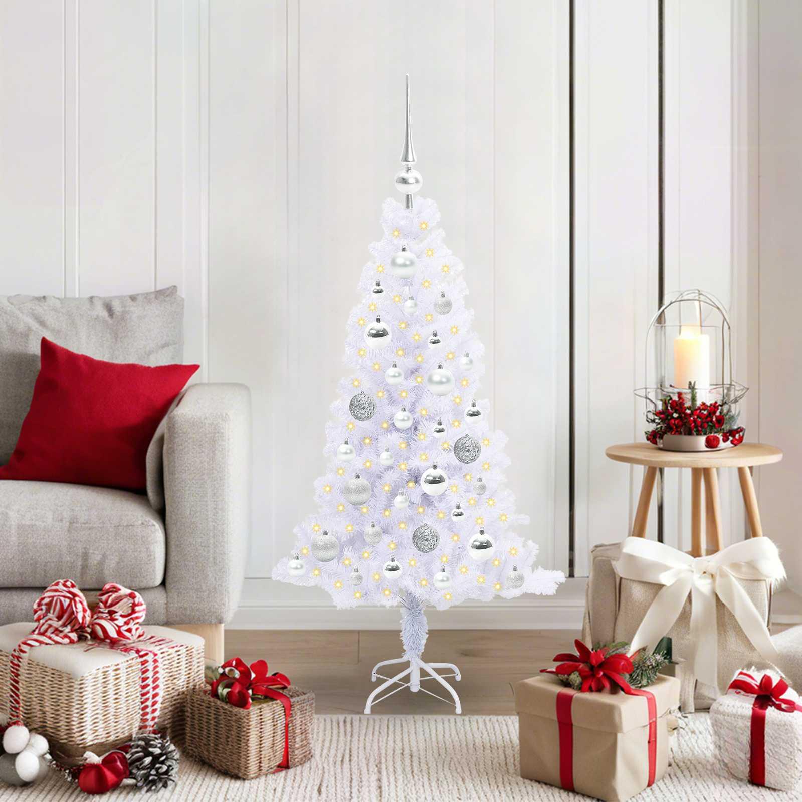 Kunstigt juletræ med 150 LED'er Hvid 120 cm PVC og Stål billede