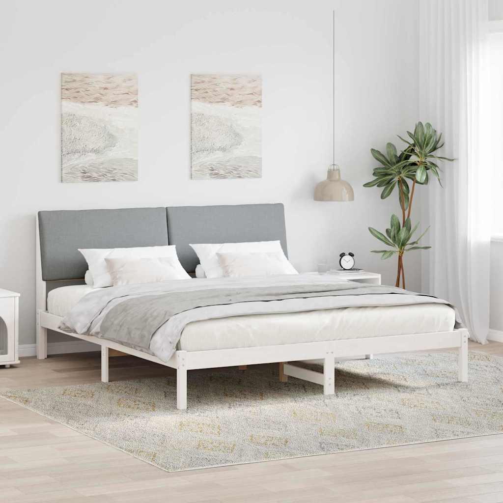Sengestel Hvid og lys grå 180 x 200 cm Massivt fyrretræ billede