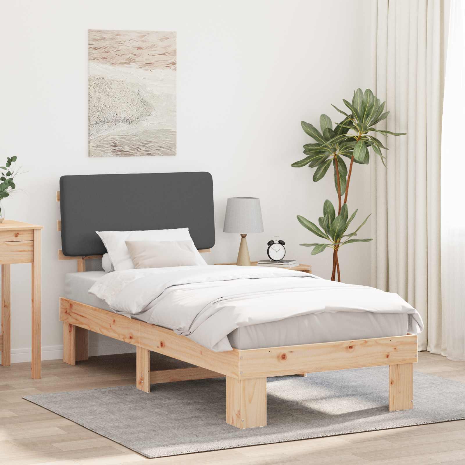 Sengestel med Polstret Hovedgavl Mørkegrå 90 x 200 cm billede