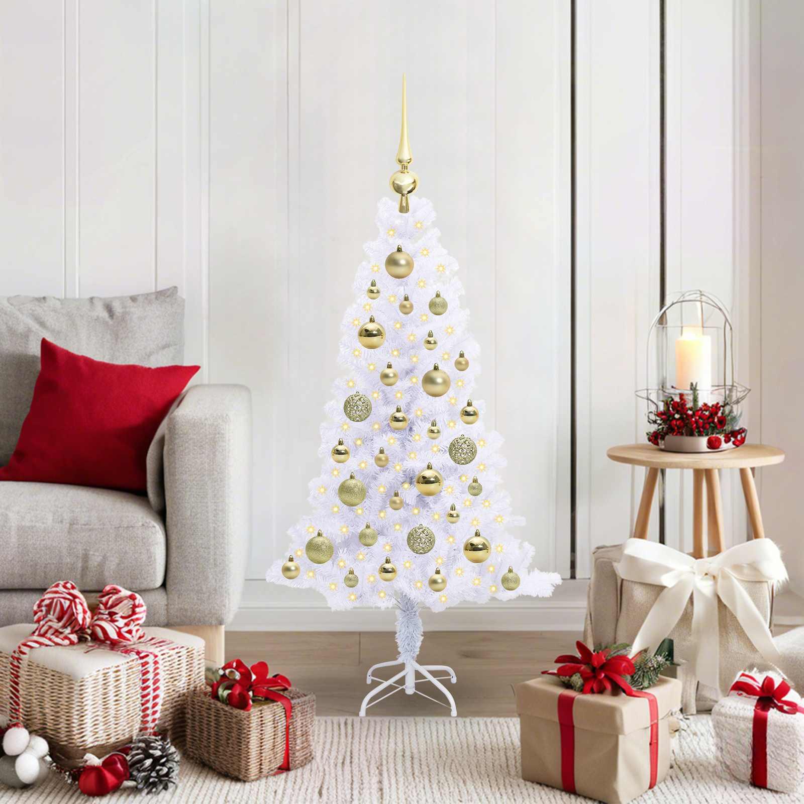 Kunstigt juletræ med 150 LED'er Hvid 120 cm PVC og Stål billede