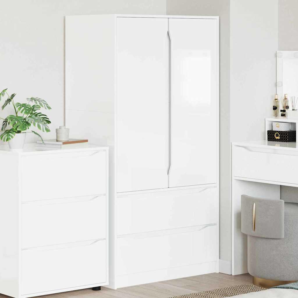 Badeværelsesskab med skuffe Høj gloss hvid 79,5 x 49 x 156 cm billede