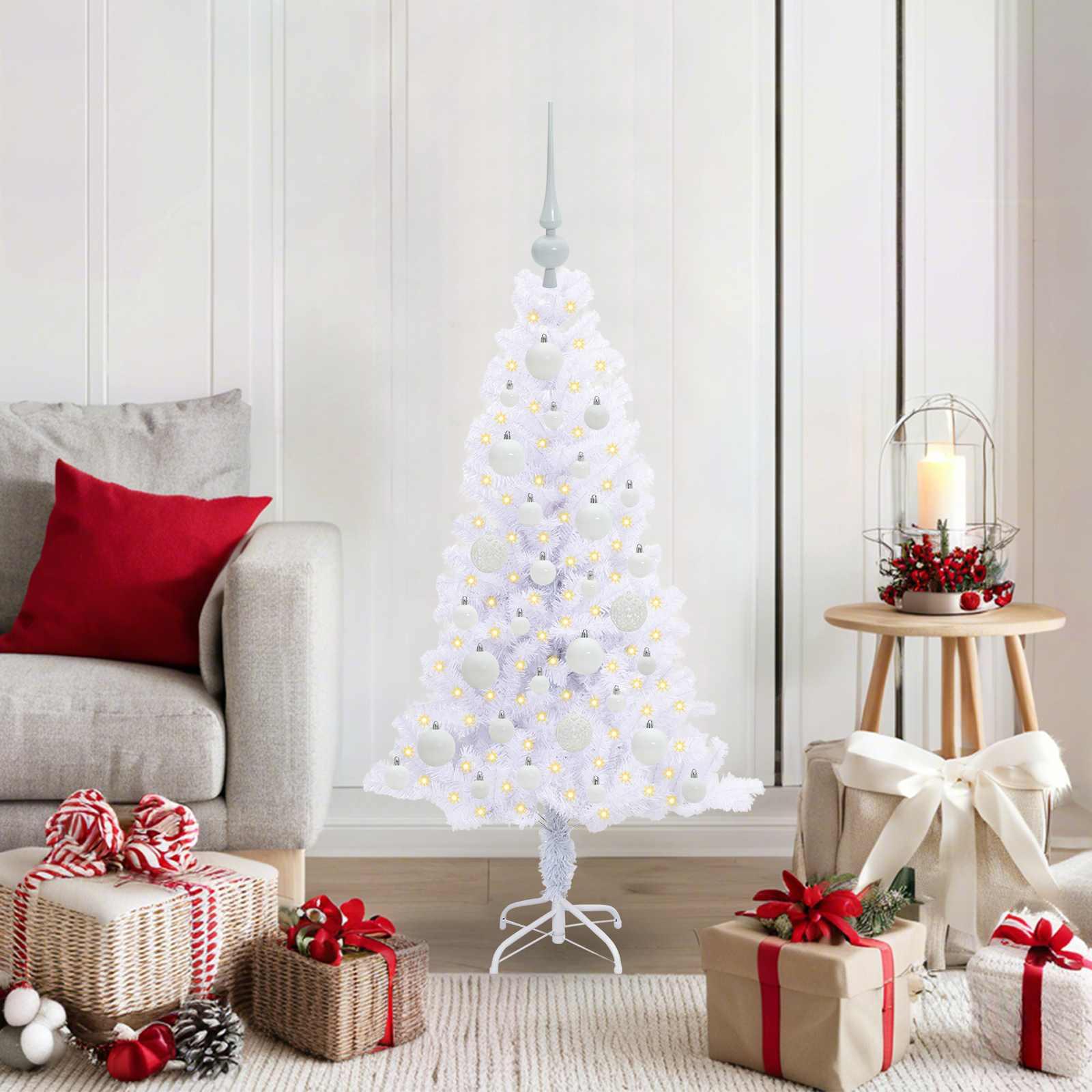 Kunstigt juletræ med 150 LED'er Hvid 120 cm PVC og Stål billede