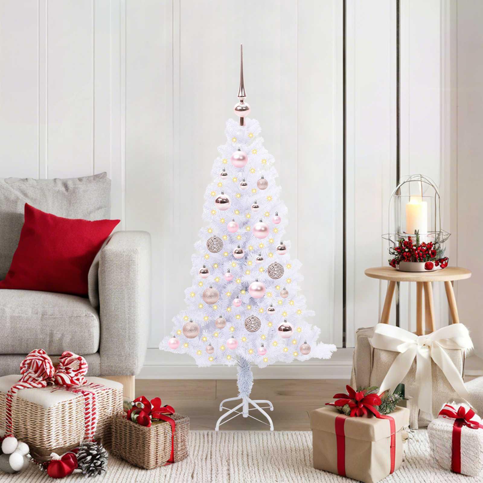 Kunstigt juletræ med 150 LED'er Hvid 120 cm PVC og Stål billede