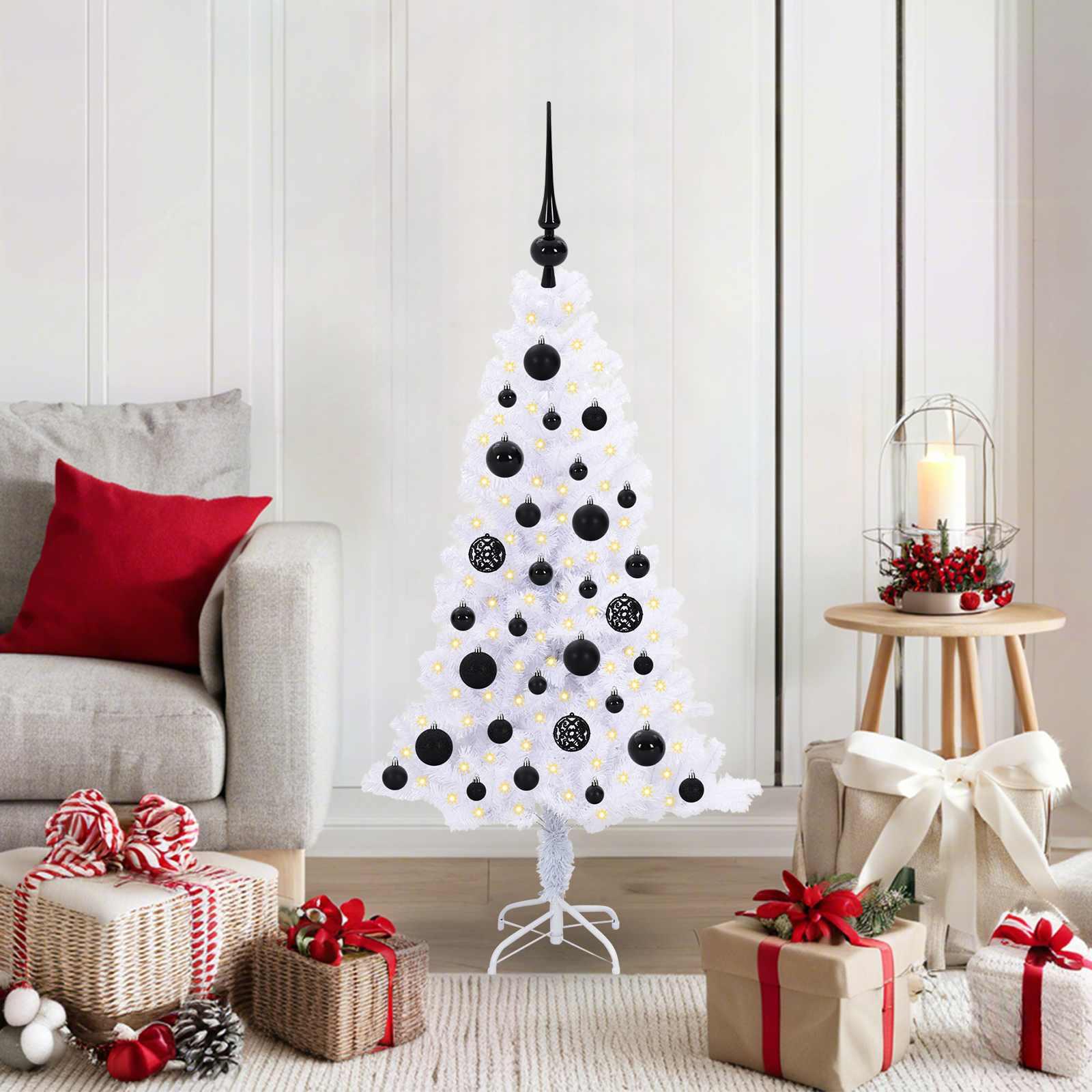 Kunstigt juletræ med 150 LED'er Hvid 120 cm PVC og Stål billede