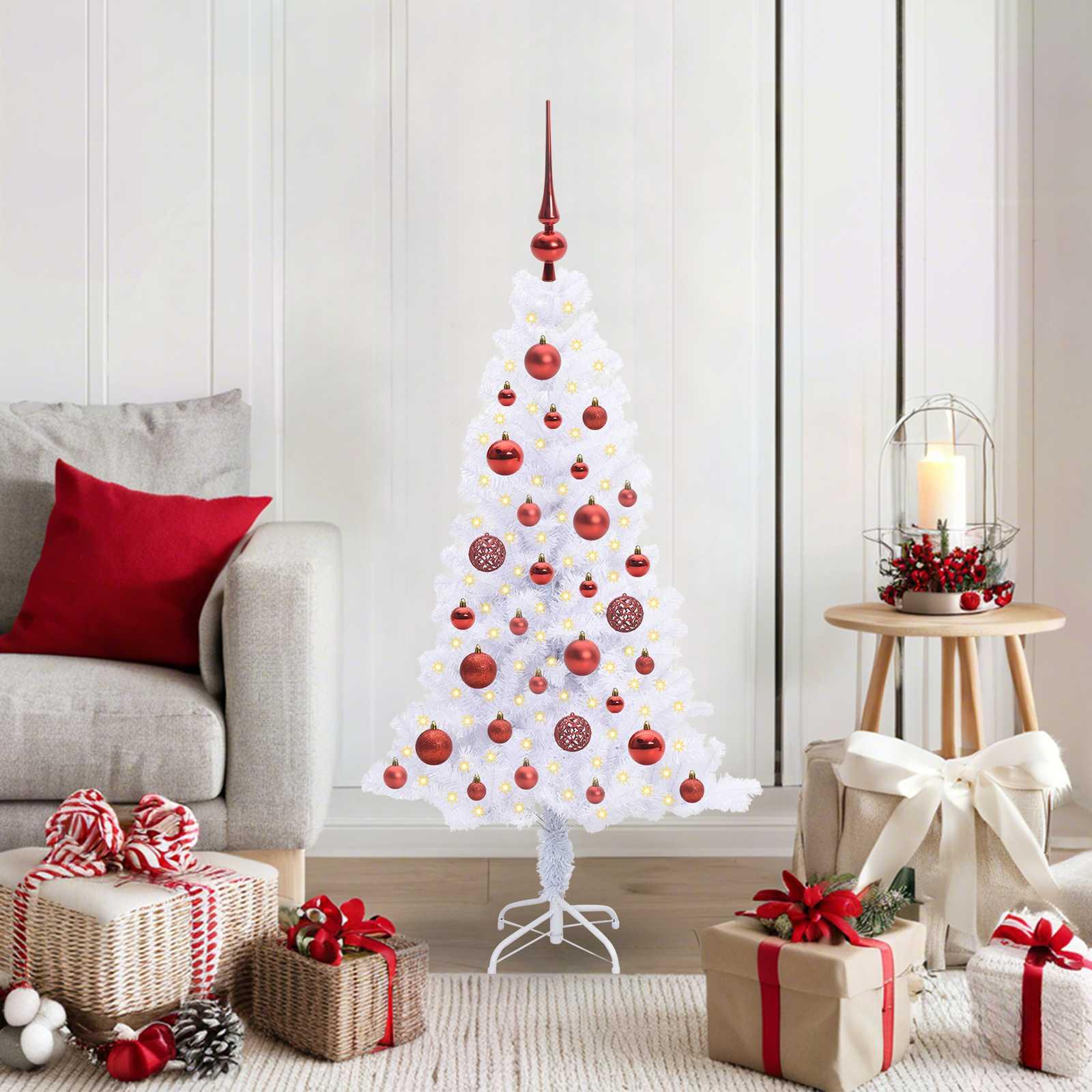 Kunstigt juletræ med 150 LED'er Hvid 120 cm PVC og Stål billede