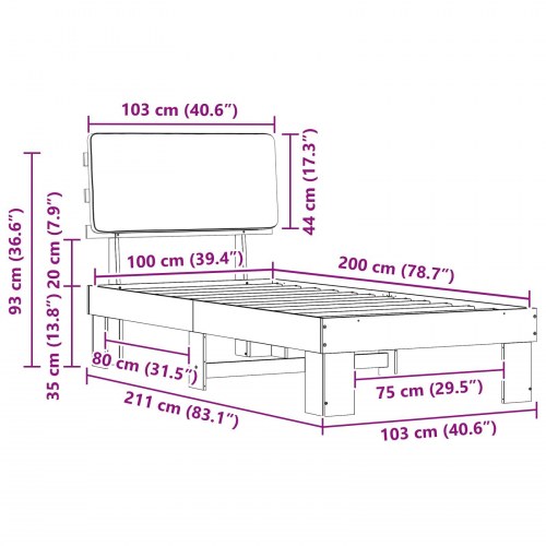 Sengeramme med polstret hovedgavl - mørkegrå 100 x 200 cm