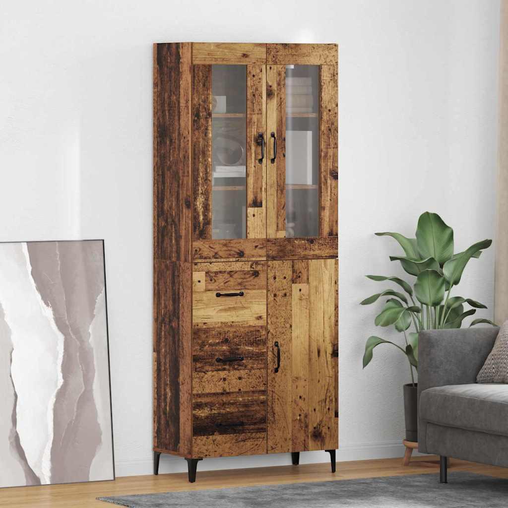 Highboard i gammelt trælook - 69,5 × 34 × 180 cm, konstrueret træ
