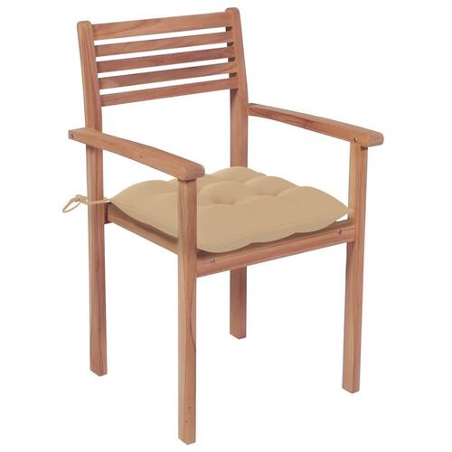 Havestole 2 stk. med beige hynder massivt teaktræ