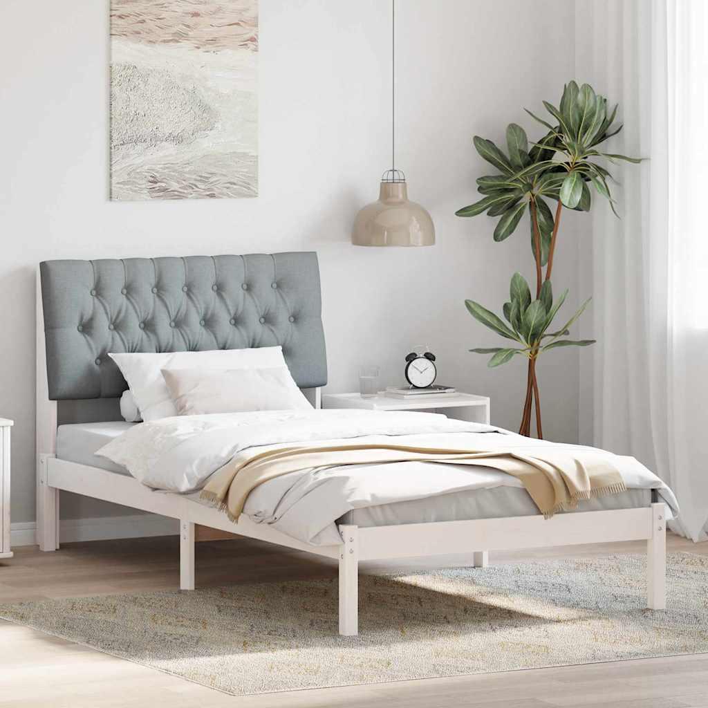 Sengestel med Polstret Hovedgavl Hvid 100 x 200 cm billede
