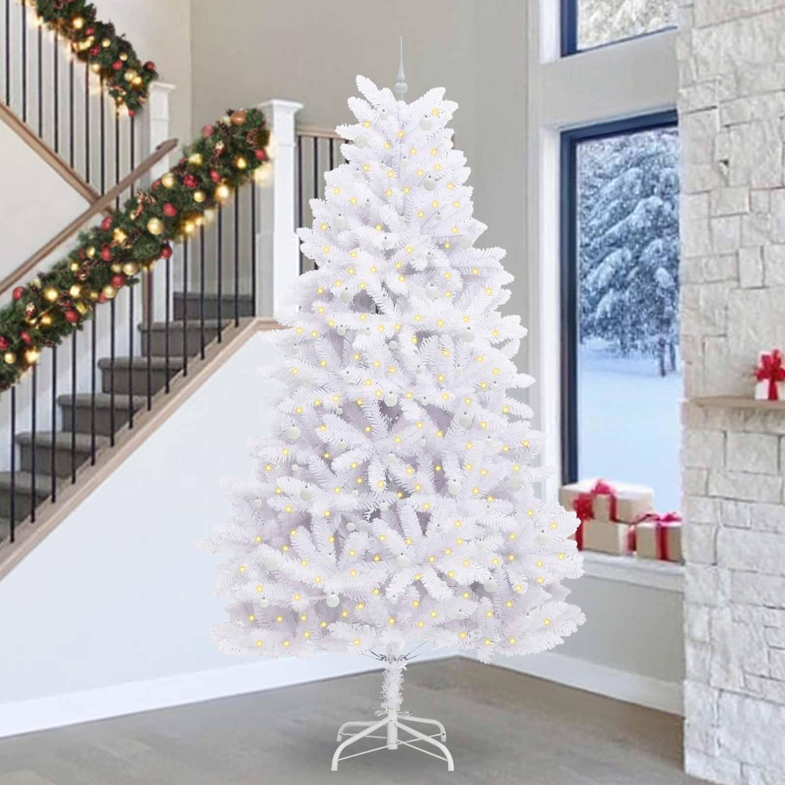 Kunstigt Hinged Juletræ med 300 LED'er Hvid 300 cm PVC og Stål billede