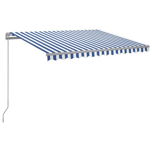 Markise med LED-lys 300x250 cm manuel betjening blå og hvid