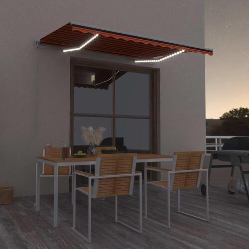 Markise m. LED-lys 300x250 cm manuel betjening orange og brun