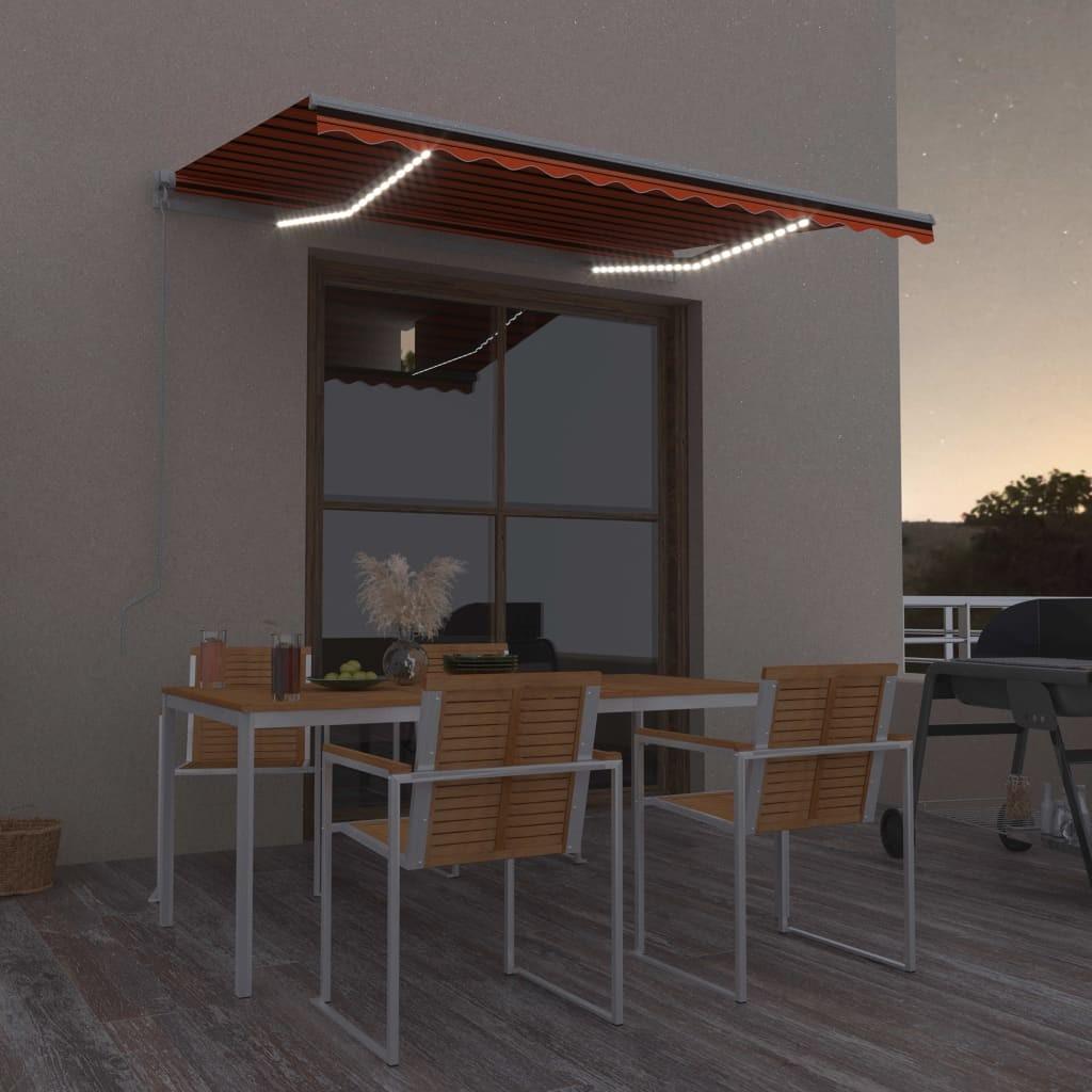 Markise m. LED-lys 300x250 cm manuel betjening orange og brun