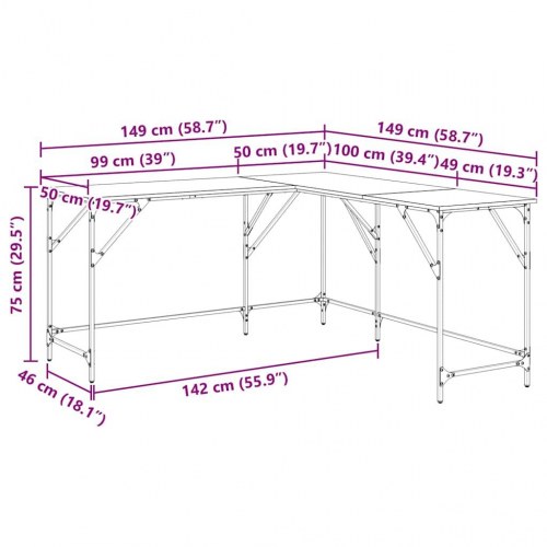 L-formet skrivebord i artisan egetræ - 149 x 149 x 75 cm