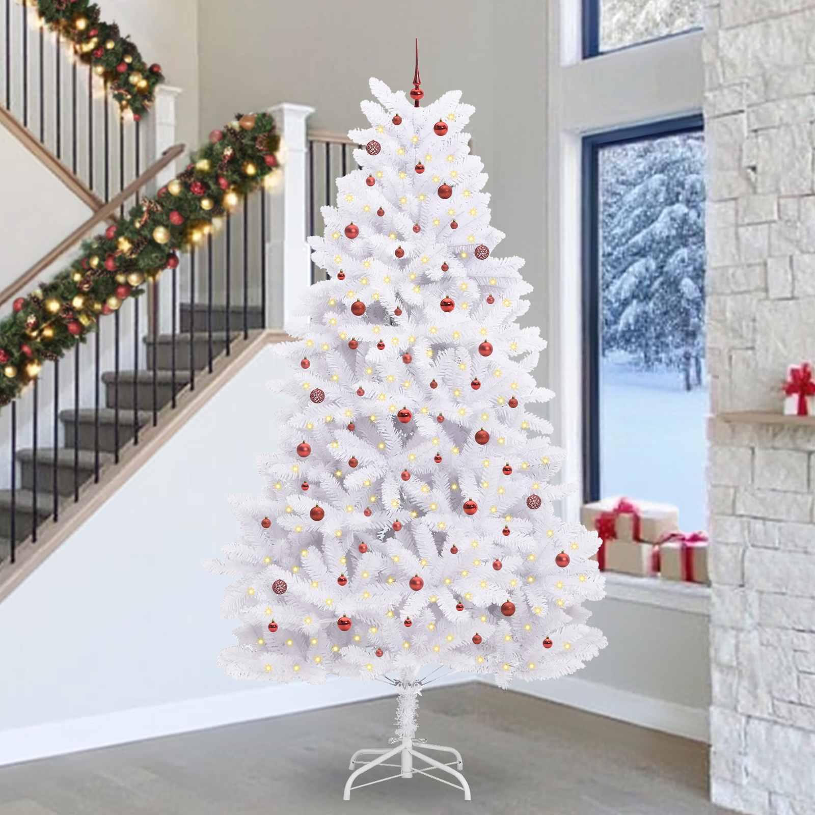 Kunstigt Hinged Juletræ med 300 LED'er Hvid 300 cm PVC og Stål