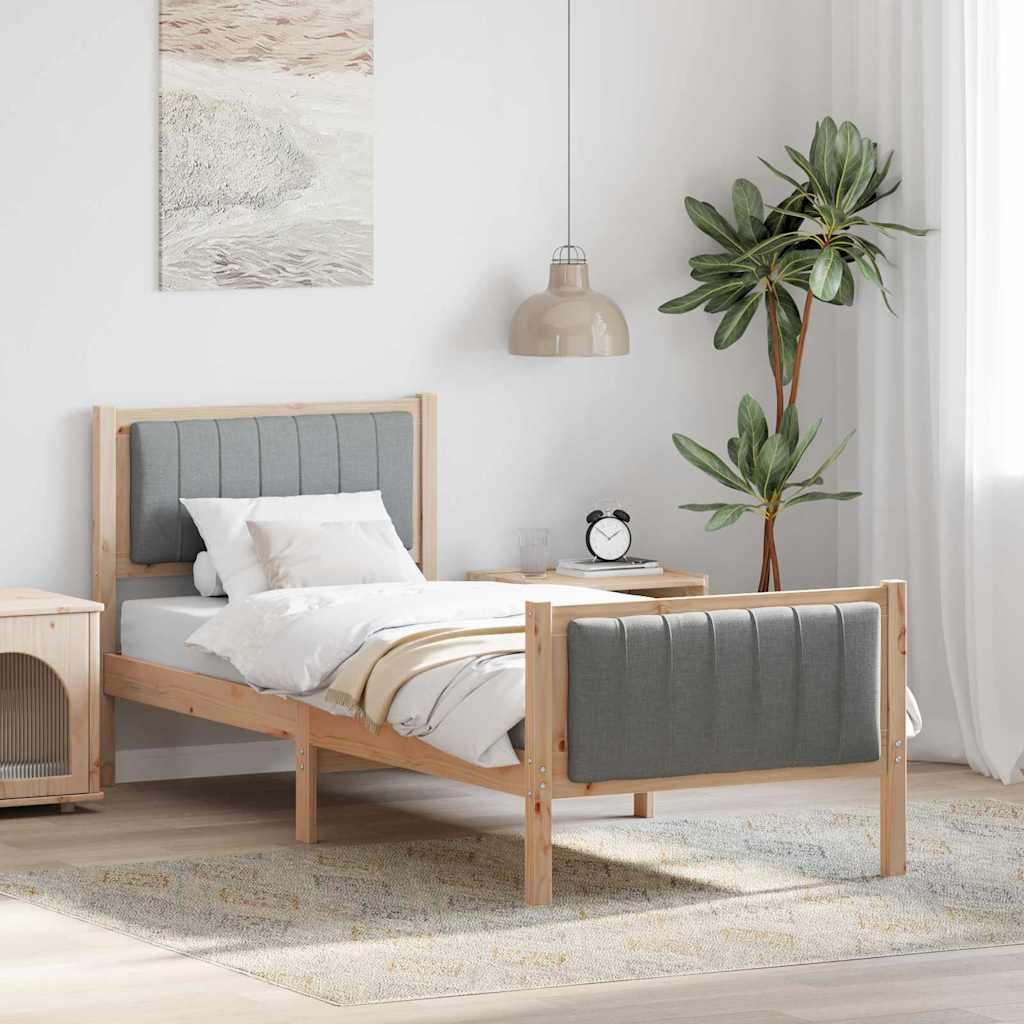 Sengestel Brun og lys grå 75 x 190 cm Massivt fyrretræ billede