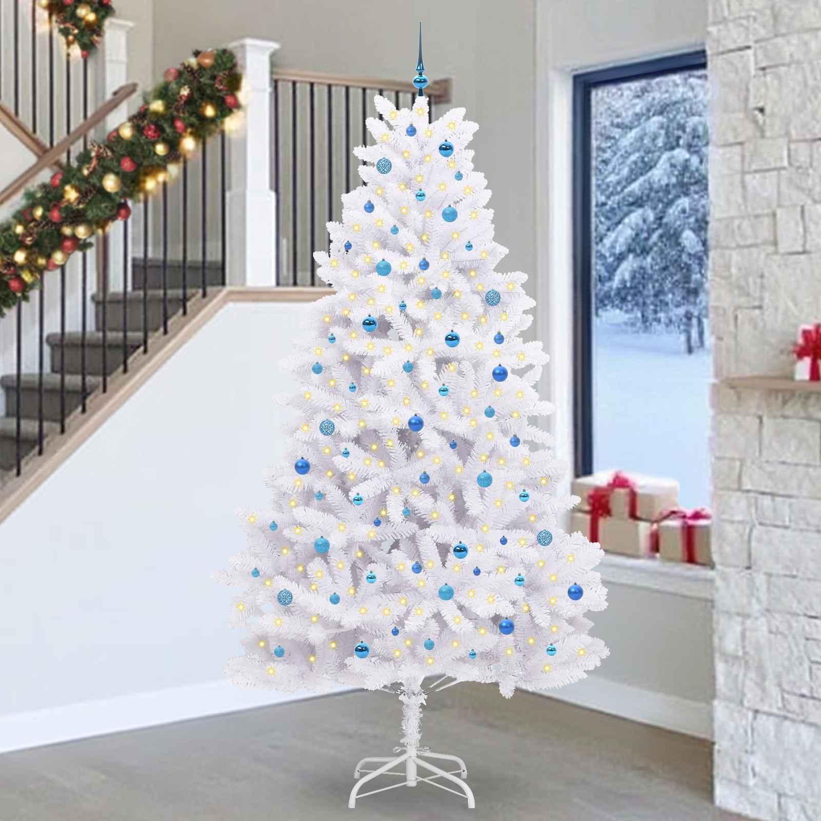 Kunstigt Hinged Juletræ med 300 LED'er Hvid 270 cm PVC og Stål billede