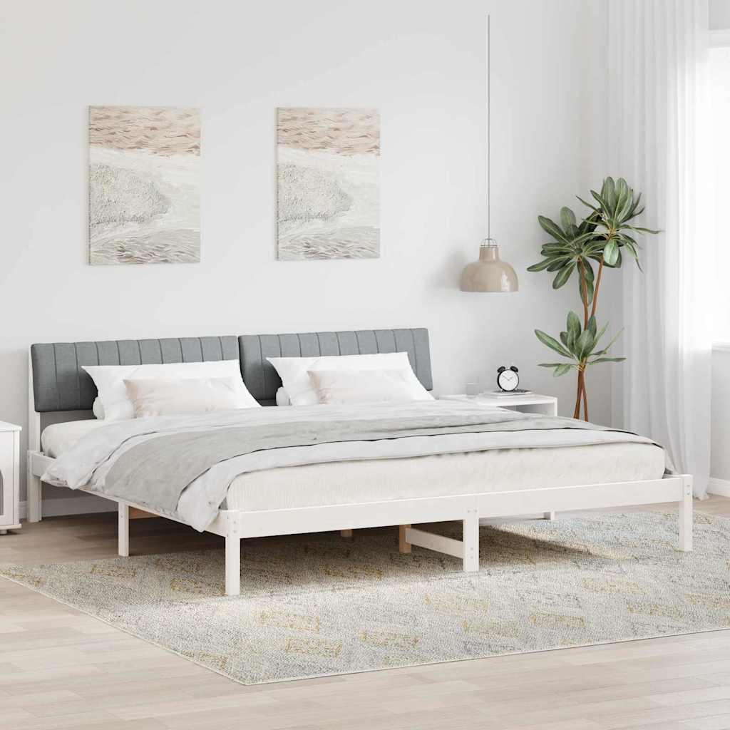 Sengestel Hvid og lys grå 200 x 200 cm Massivt fyrretræ billede