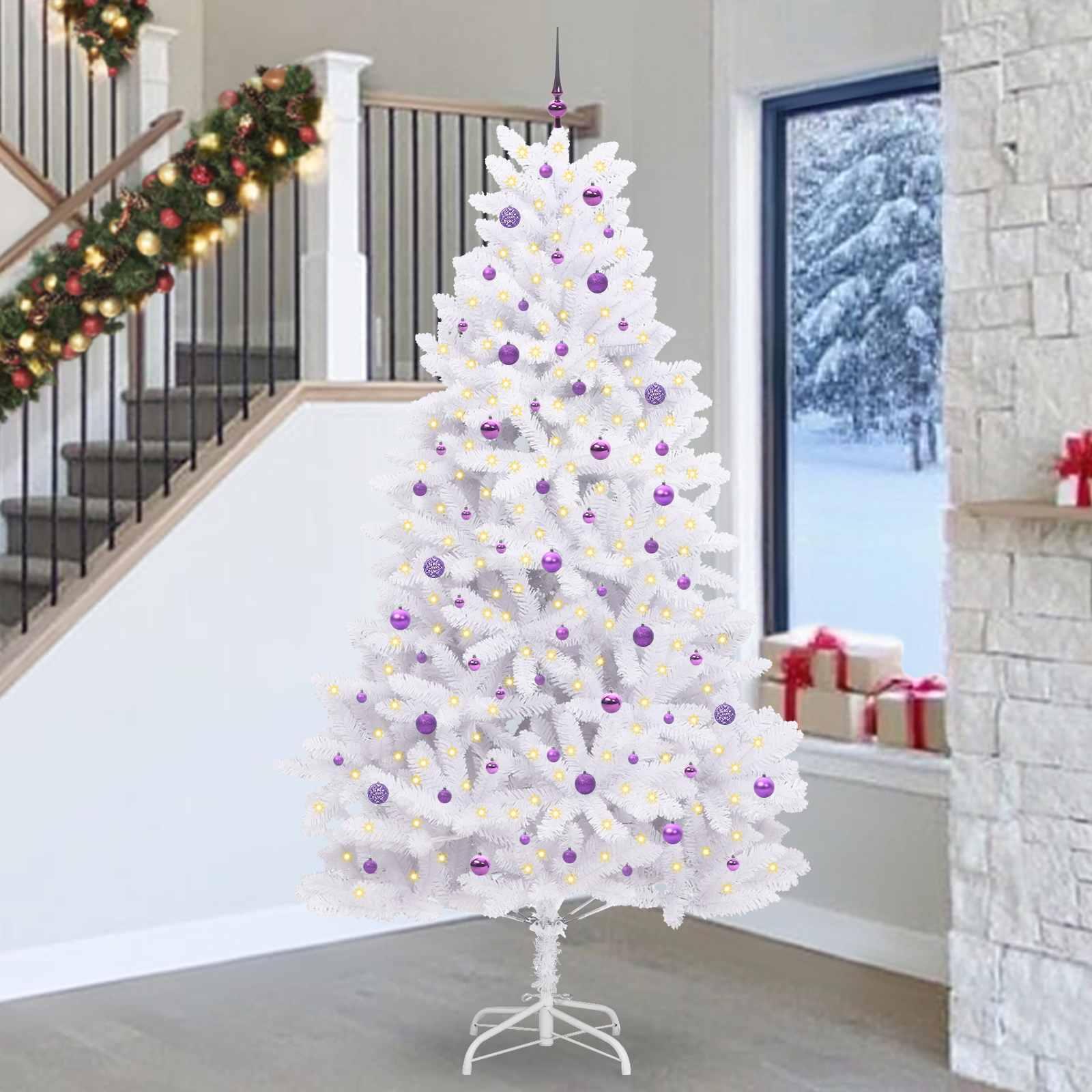Kunstigt Hinged Juletræ med 300 LED'er Hvid 270 cm PVC og Stål billede