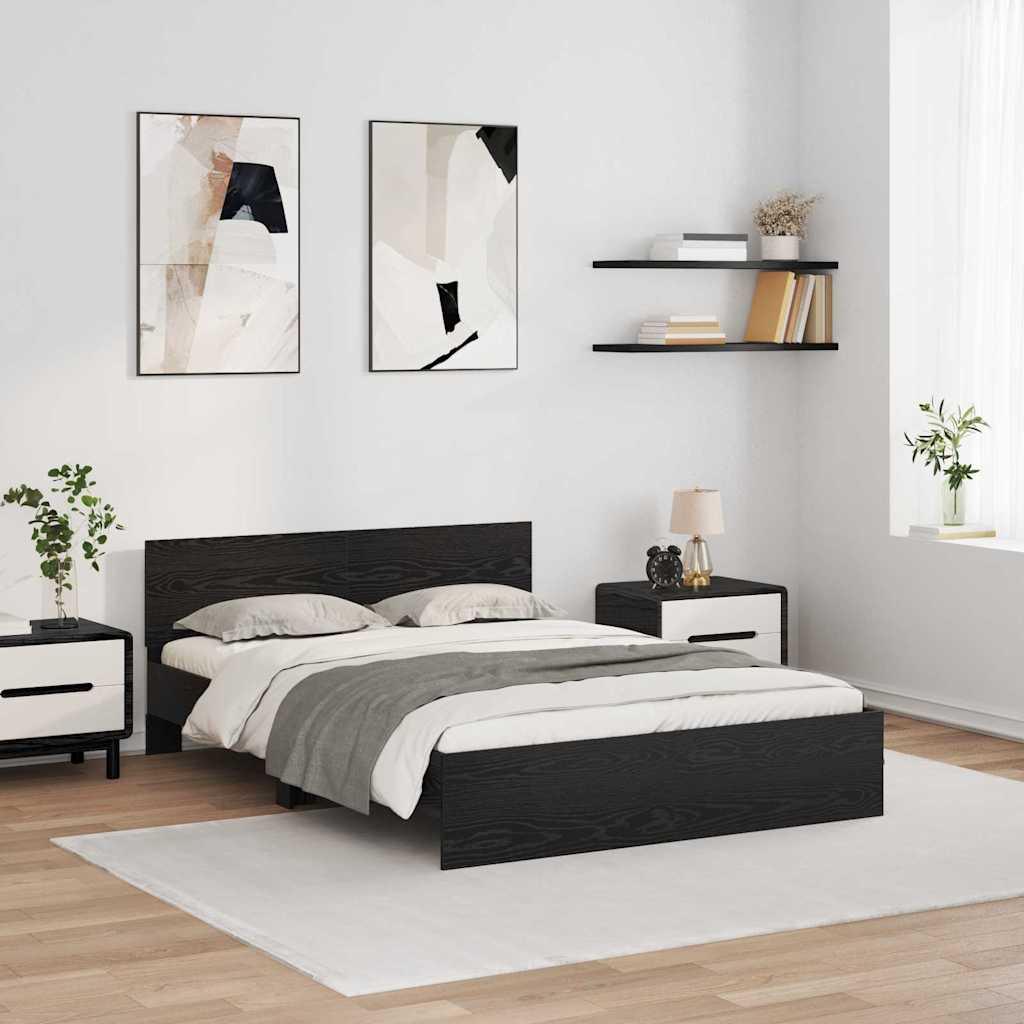 Sengestel med hovedgærde Sort eg 140 x 200 cm Konstrueret træ billede