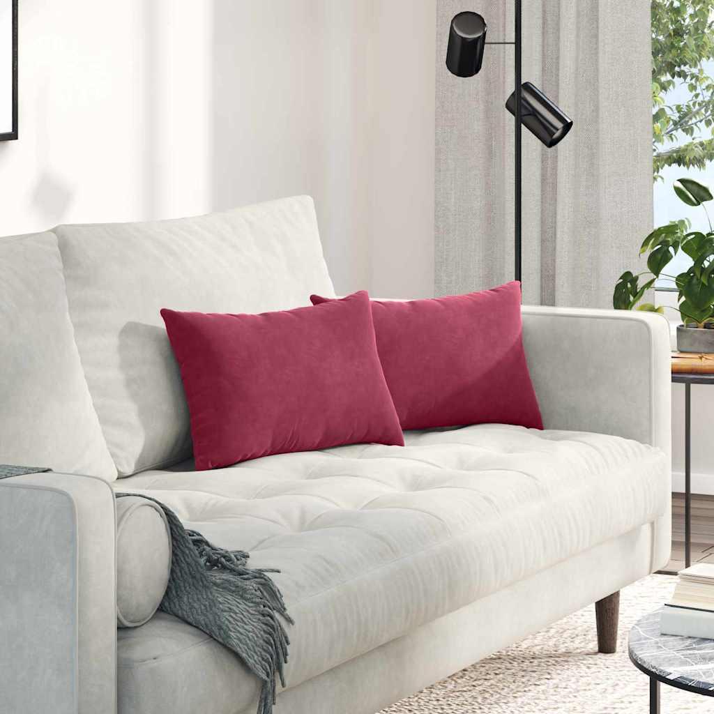 Sofapuder 2 stk Vinrød 50 x 30 cm Velourstof billede
