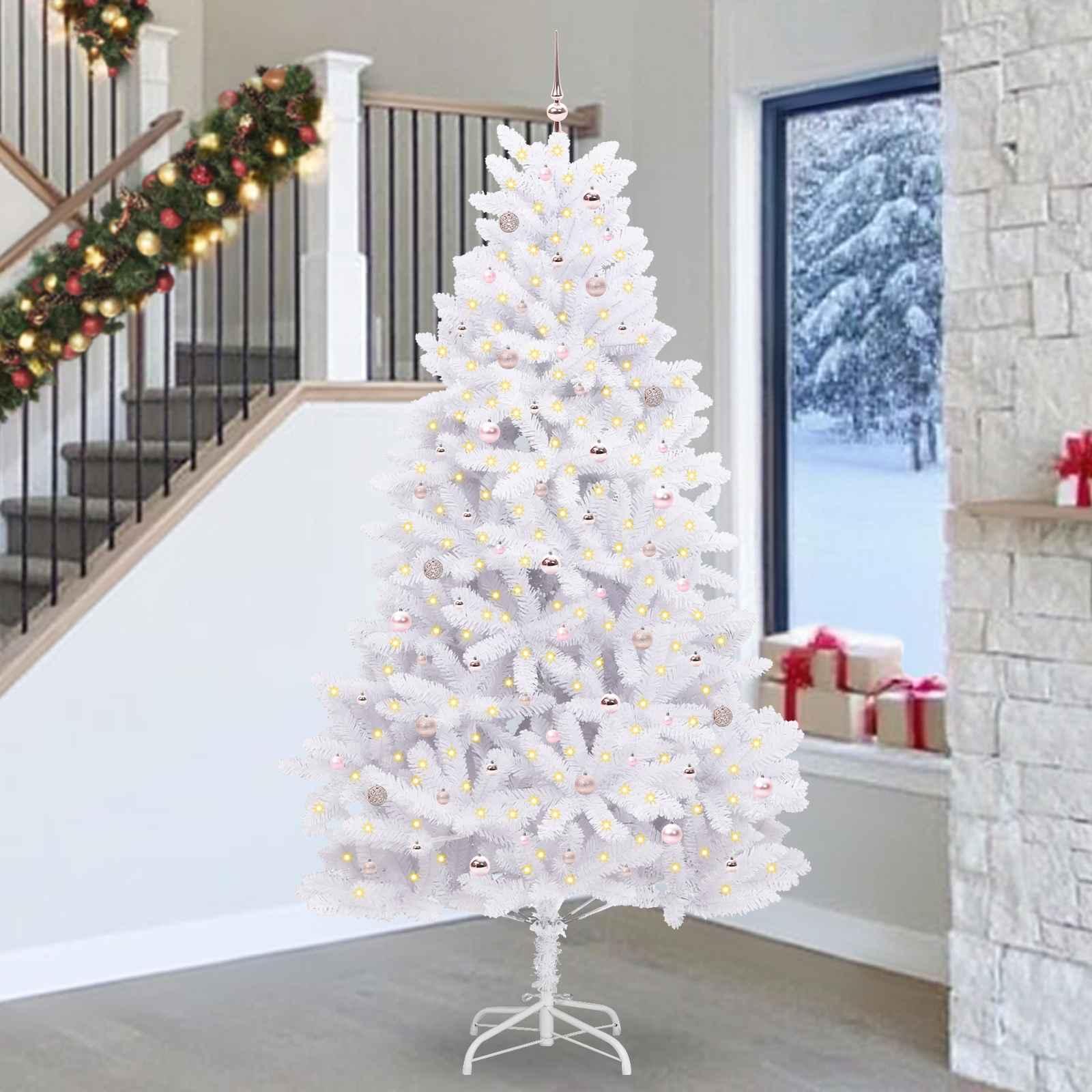 Kunstigt Hinged Juletræ med 300 LED'er Hvid 270 cm PVC og Stål billede