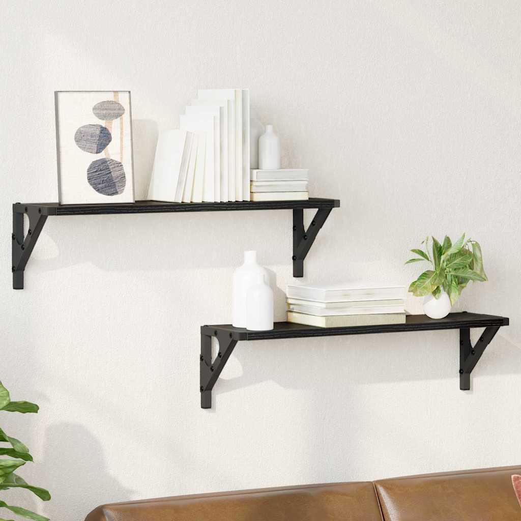 Væghylder 2 stk Sort eg 60 x 15 x 15,5 cm Konstrueret træ billede