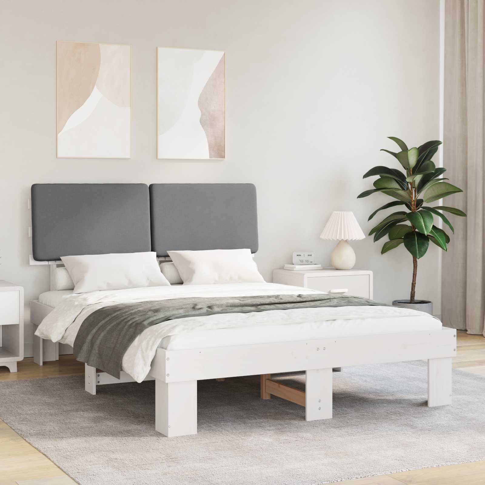 Sengestel med Polstret Hovedgavl Lysegrå 140 x 200 cm billede