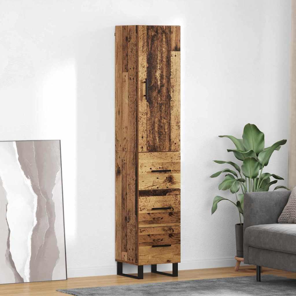 Highboard i gammelt trælook - 34,5 × 34 × 180 cm, konstrueret træ