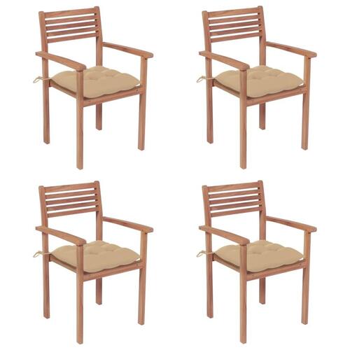 Havestole 4 stk. med beige hynder massivt teaktræ