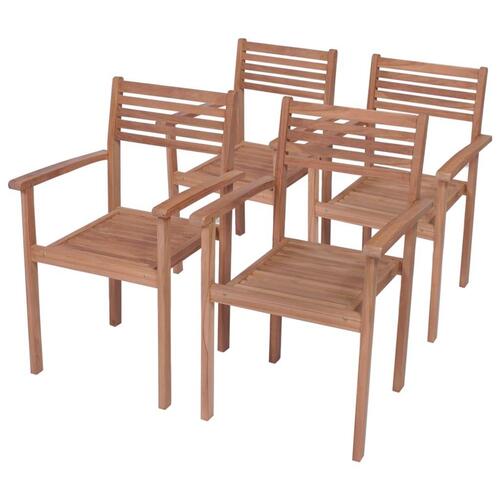 Havestole 4 stk. med beige hynder massivt teaktræ