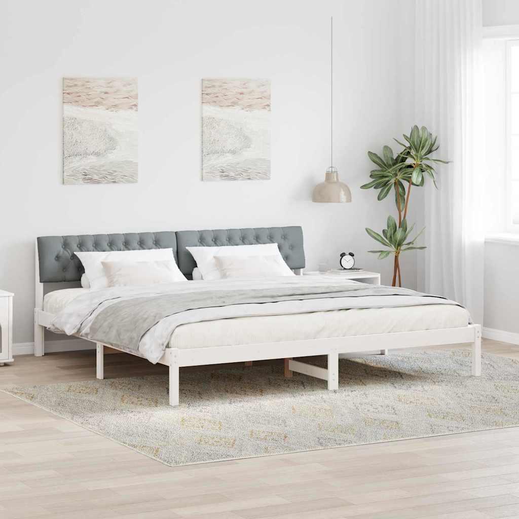 Sengestel Hvid og lys grå 200 x 200 cm Massivt fyrretræ billede